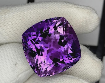 AAA 100 Ct+ Large Violet Amethyst Cushion Cut Loose Gemstone Certified