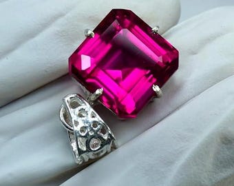 Pink Sapphire Certified 39.00 Ct Asscher Cut 925 Silver Pendant AAA Gemstone For Jewellry Making