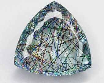 Natural 95 Ct+ Multicolor Rutilated Quartz Loose Gemstone Trillion Cut Certified