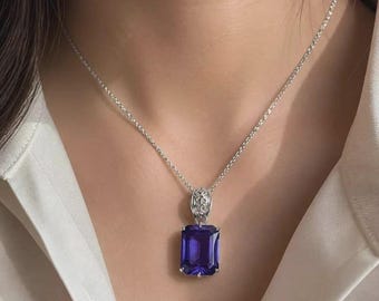 28 Ct+ Natural Purple Blue Sapphire Emerald 925 Silver Pendant Loose Gemstone AAA