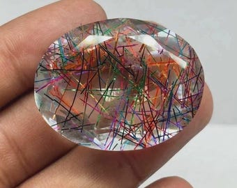 Natural 100 Ct Multicolor Rutilated Quartz Loose Gemstone Oval Cut Certified