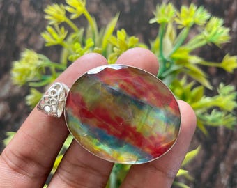 80 Ct Natural Ammolite 925 Solid Silver Certified Pendant OVAL Cut  Loose Gemstone for Making jewellery