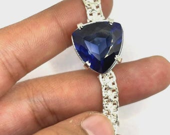 40 Ct Natural Blue Tanzanite Bracelet Trillion cut loose Gemstone 925 Solid Silver