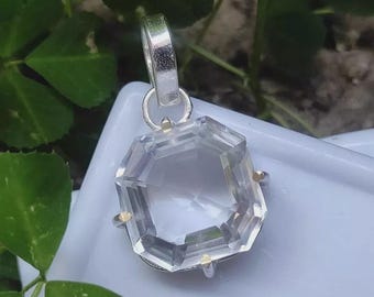 AAA 32 Ct Natural White Sapphire Asscher 925 Silver Pendant Loose Gemstone Certified