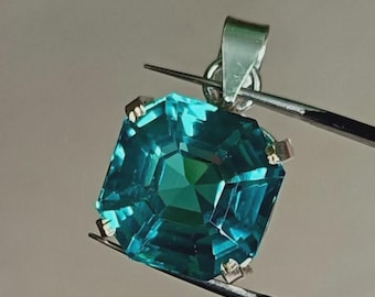 Colgante de turmalina Paraiba natural certificada de 30,00 ct en plata 925, piedra preciosa suelta Asscher
