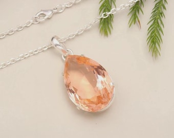 91.00 Ct+ Pear Cut imperial Topaz Natural 925 Solid Silver Pendant Loose Gemstone