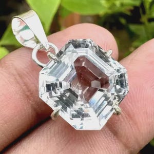 AAA 30 karat naturlig vit safir Asscher 925 silverhänge lös ädelsten certifierad