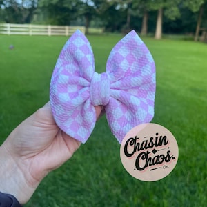 Checkered Bow,Pink Checker, Moto Hair Bow, Baby Girl Hair Bow, Pink and White, Dirt Bikes, Motocross, Checkered, Kids, Toddler, Girl, Racing