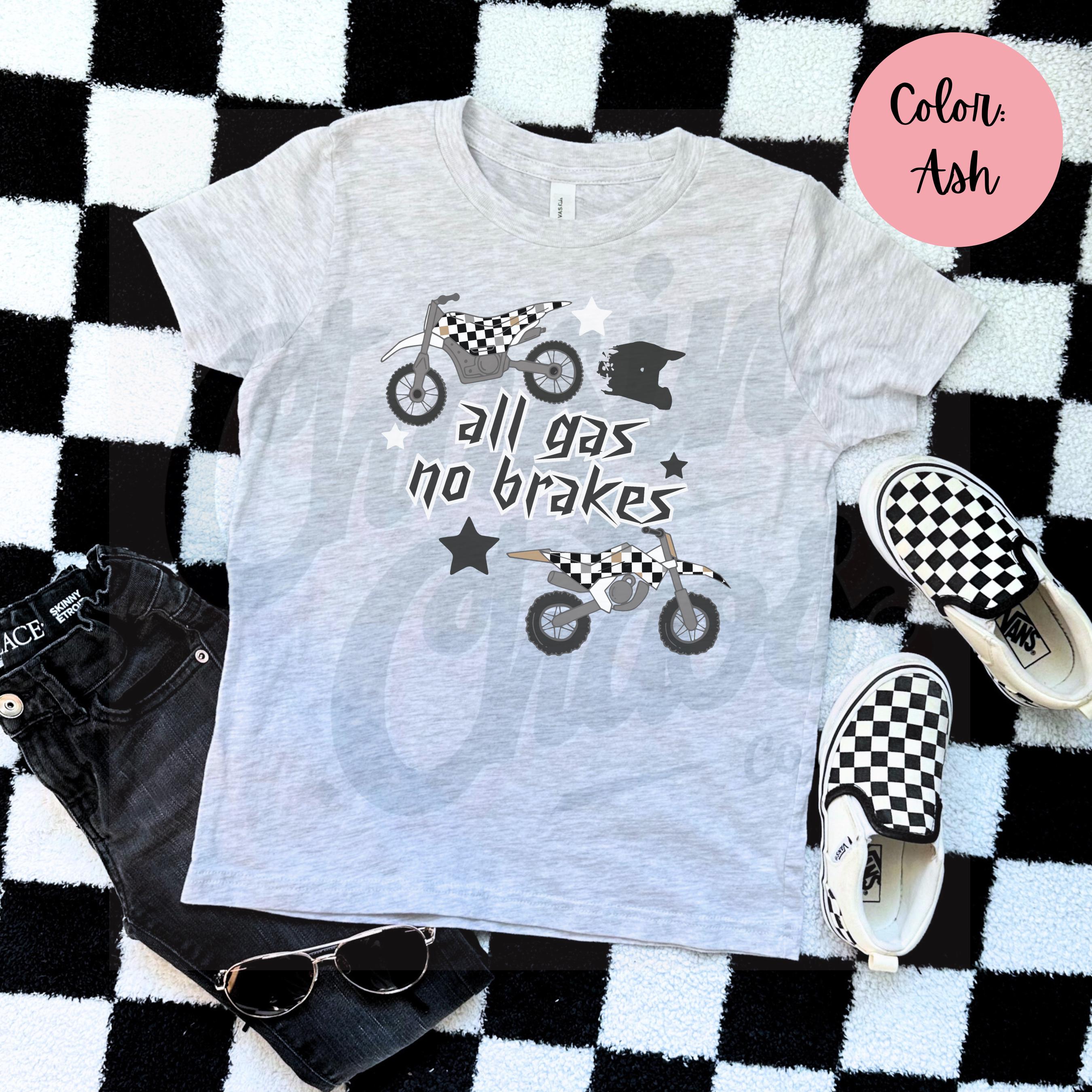 All Gas No Brakes T-Shirt: Moto Race Day Shirt, dirtbikes, checkered, motocross