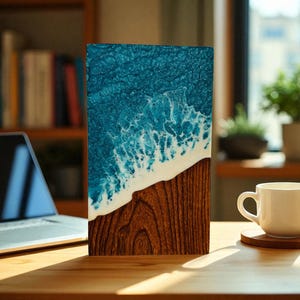 Urn For Human Ashes, Urn Box, Rosewood & Blue Resin Ocean Wave Urn Box, Memorial Keepsake Urn, Personalized Urn, Custom Urn, Ashes Box