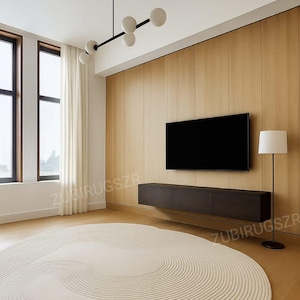 Modern Hand-Tufted High-low Round Rug-Netural Beige Textured Area Rug For Living Room Minimalist Zen Style Carpet Contempory Floor Decor Rug