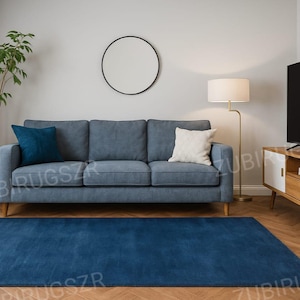 Hand Tufted Rug Solid Blue Wool Area Rugs For Livingroom Bedroom Kitchen Nursery Entryway Office Custom Rug