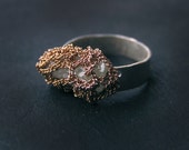 hiddenite cocoon ring, rose 14k goldfilled & sterling silver, ooak