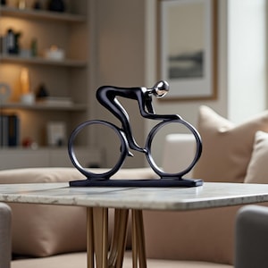 Modern Abstract Cyclist Statue | Resin Bicycle Rider Figurine | Bike Racer Home Office Decor | Minimalist Sports Sculpture Gift