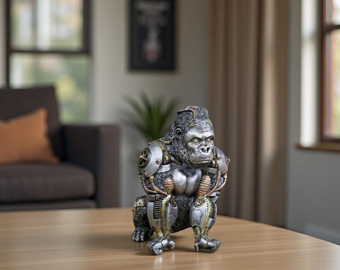 Mechanical Steampunk Gorilla Sculpture :Unique Resin Cyberpunk Decor ,Mechanical Fantasy Figurine Gift for Men