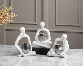 Abstract Resin Thinker Sculpture Set: Minimalist Home Decor