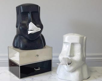 Funny Moai Tissue Holder: Quirky Resin Statue - Modern Desk Decor