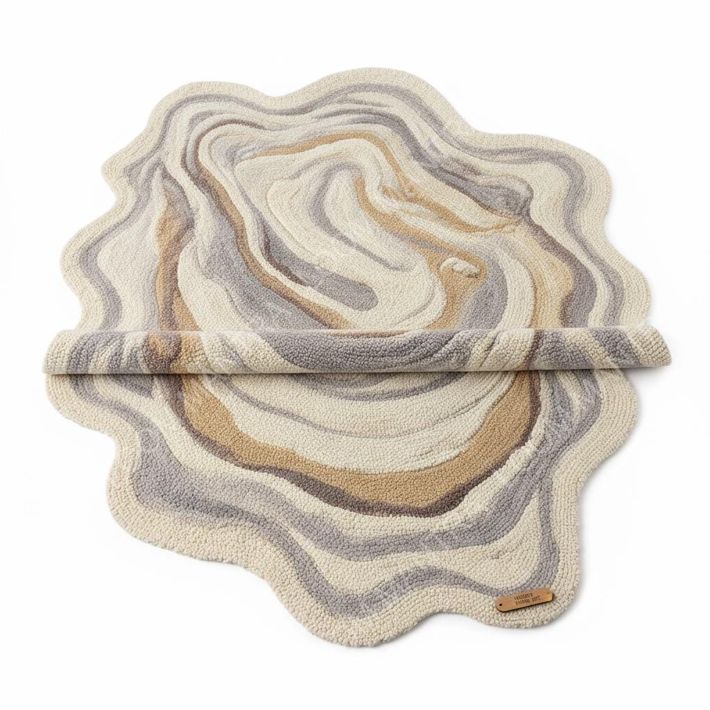 Hand Tufted Wool Rug, Organic Abstract Wave, Neutral Boho Decor - Etsy