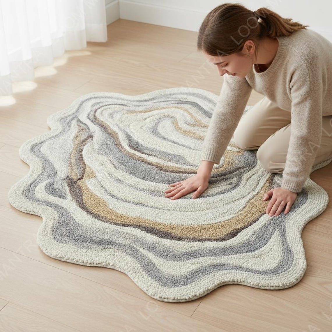 Hand Tufted Wool Rug, Organic Abstract Wave, Neutral Boho Decor - Etsy