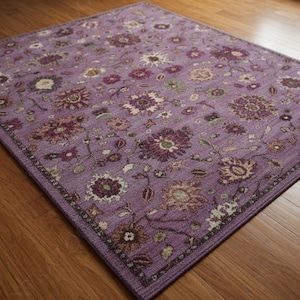 Handtufted Purple, Burgundy Oushak Wool Rug - Lavender Floral Pattern Area Rug Bohemian Decor
