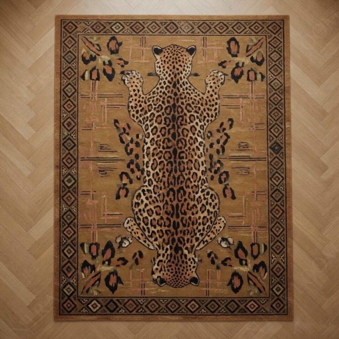 Leopard Wool Rug Leopard Wool Rug | 8x10 Hand Tufted Animal Print Rug | Vintage Jaguar ...