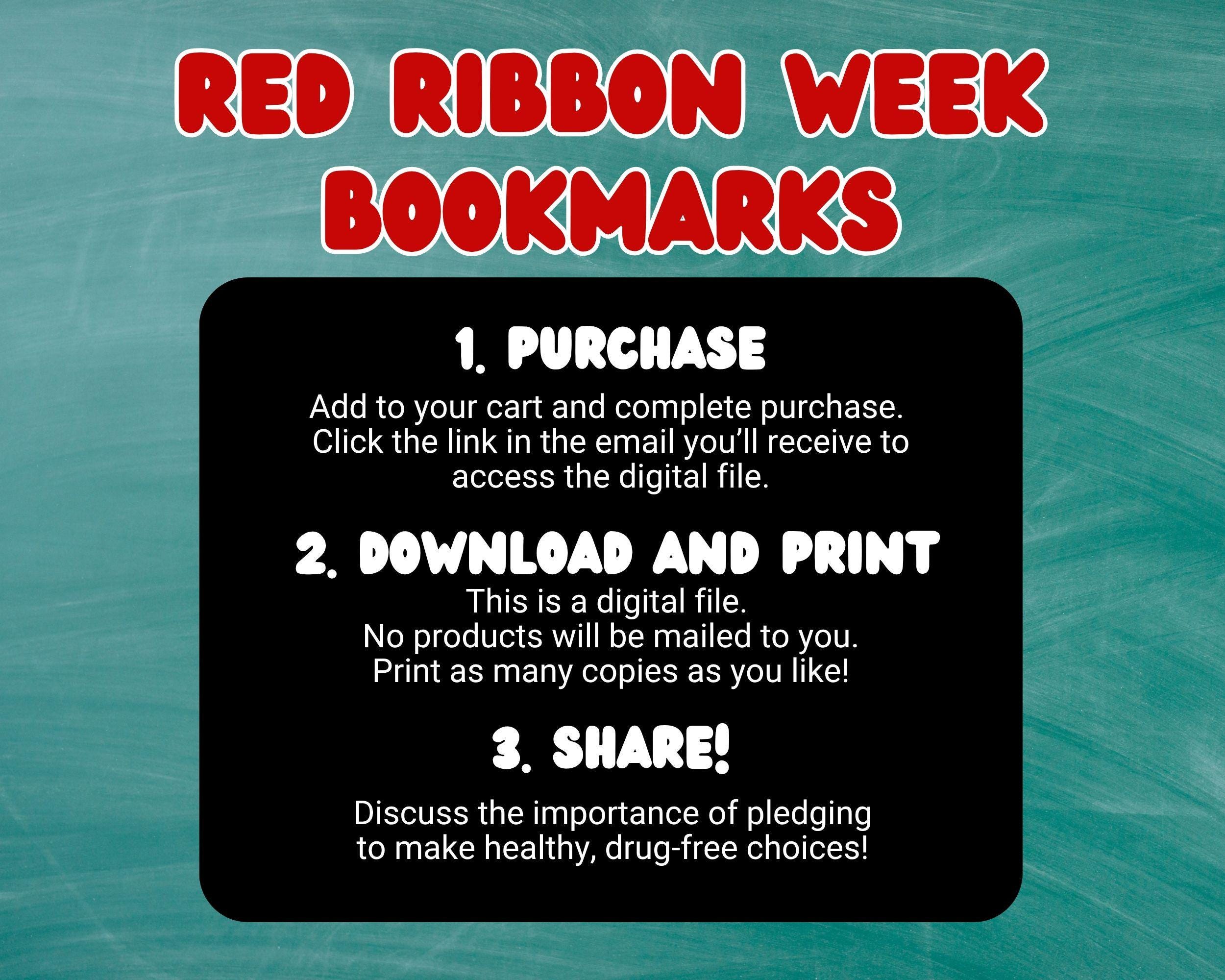 Red Ribbon Week Bookmark, Printable Elementary Middle High School ...