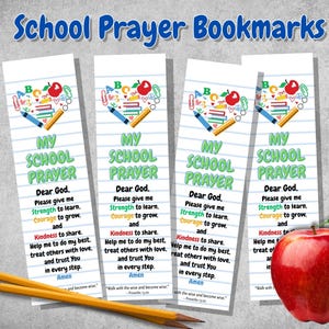 Printable Back to School Prayer Bookmark, First Day of School Student Bookmark, Christian School Gift for Kids, My School Prayer Bookmark