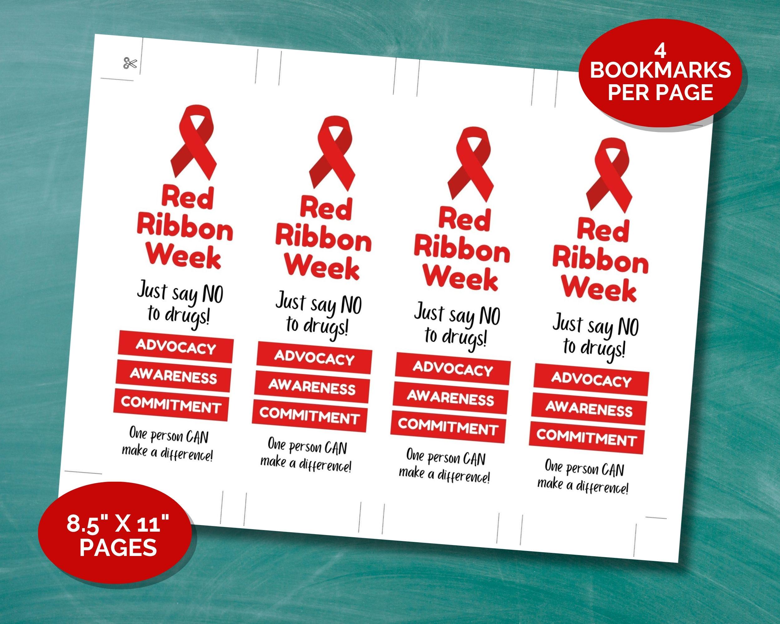 Red Ribbon Week Bookmark, Printable Elementary Middle High School ...