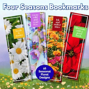 Seasonal Floral Bookmarks: Printable Spring, Summer, Autumn, Winter Designs (PDF Download)