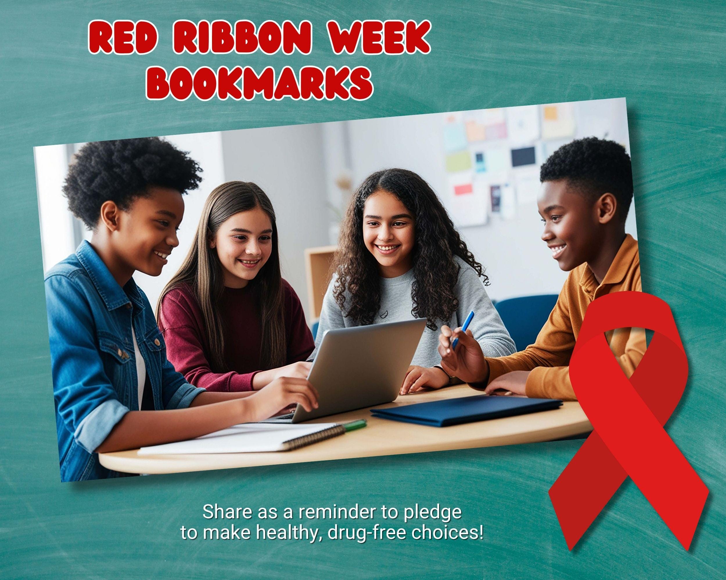 Red Ribbon Week Bookmark, Printable Elementary Middle High School ...