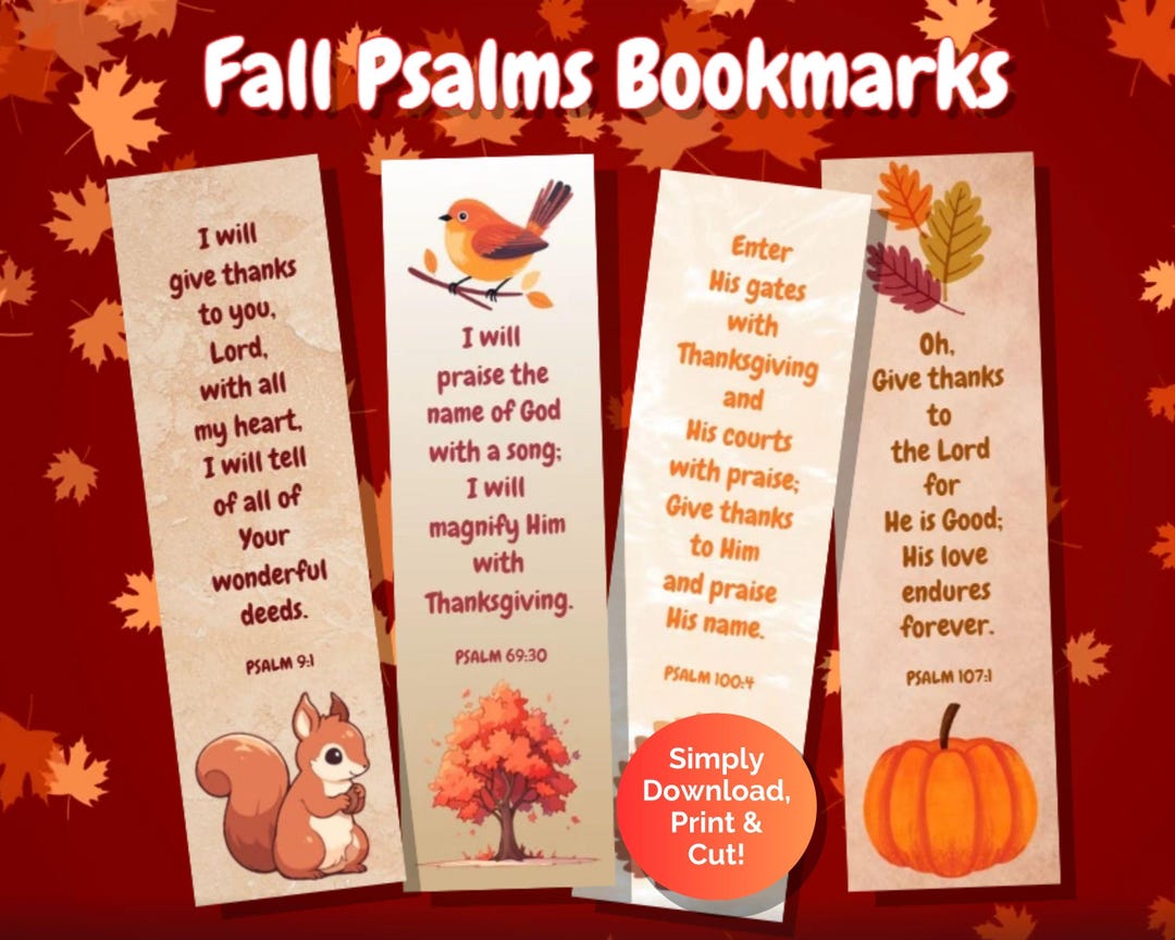 Fall Psalms Bookmarks, Printable Autumn Activity, Bible Verses, Book ...