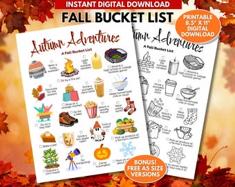 Fall Bucket List, Printable Autumn Family Activities, Autumn Adventures, Seasonal Checklist, Fall Journal Page, Fall To-Do List