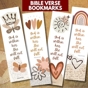 Christian Bookmark, Women's Ministry Gift, Bible Study Printable, Mother's Day Scripture, God is Within Her She Will Not Fall Psalm 46:5