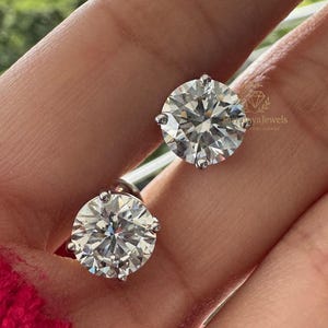 2CTW Round Cut Lab Grown Diamond Stud Earrings | Colorless Simulated Diamond Push Back Studs | Everyday Wear Jewelry Gift for Her