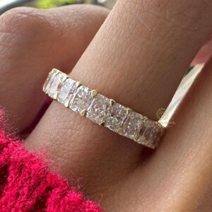 Radiant Cut Lab Grown Diamond Eternity Band | 3/4 Eternity 14K Gold Wedding Band | Handmade Radiant Diamond Promise Ring for Women