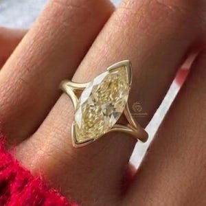 Marquise Cut Yellow Lab Grown Diamond Engagement Ring, 14K Solid Gold Statement Ring, Unique Wedding Ring, Anniversary Gift for Her