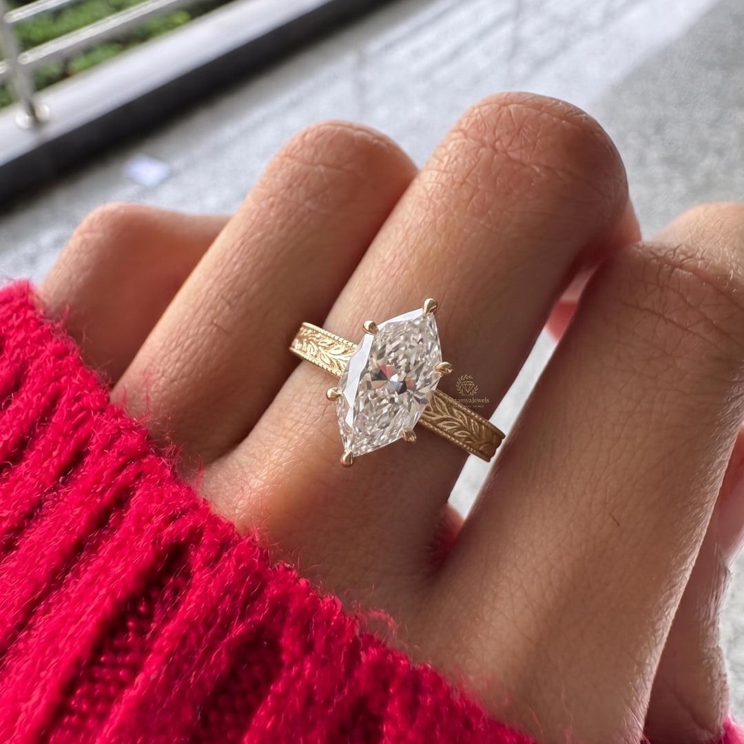 Art Deco Dutch Marquise Cut Lab Grown Diamond Engagement Ring Vintage ...