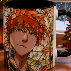 Anime Ichigo Coffee Mug: Stained Glass Style Design
