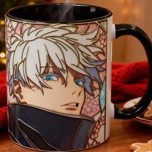 Anime Gojo Coffee Mug: Stained Glass Style Design