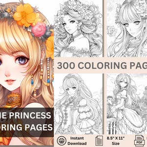 Anime Princess Coloring Book: 300 Kawaii Manga Pages (Printable PDF)
