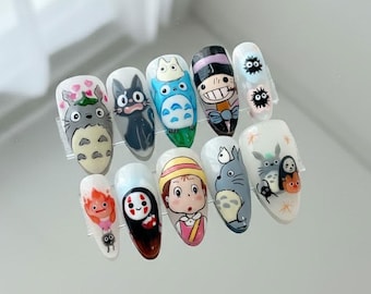 Totoro & Studio Ghibli 3D Press On Nails – Cute Animated Character Nail Art