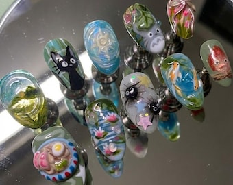 Kawaii Ghibli Press On Nails Totoro Jiji Fish Butterfly Nail Art Set