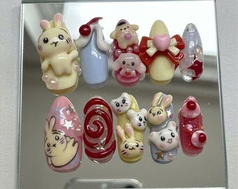 Presse-ongles kawaii avec des couleurs bonbon lapin et des breloques 3D mignonnes