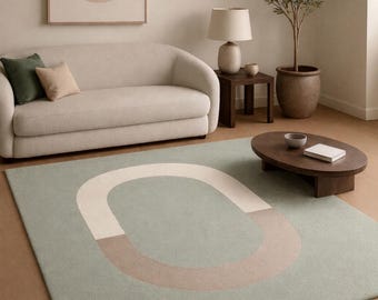 Abstract Geometric Area Rug, Scandinavian Pastel Living Room Carpet, Soft Bedroom Mat