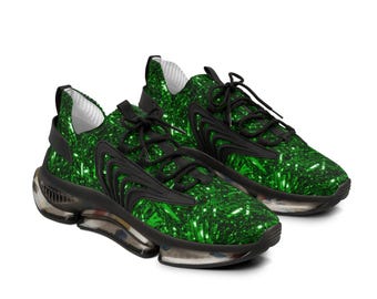 Green Tinsel Texture Mens Mesh Sneakers | Mens  Athletic Shoes | Mens Runners