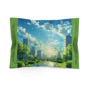Serene Cityscape Microfiber Pillow Sham | Dreamy Bedroom Decor, Cozy Bedding, Unique Gift, Nature-Inspired, Home Essentials