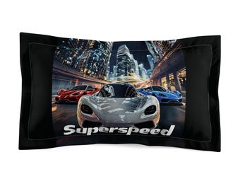Superspeed Microfiber Pillow Sham - Car Enthusiast Decor, Racing Gift, Bedroom Accent, Sports Car Theme, Unique Home Decor