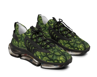 Green Leaf Texture Mesh Sneakers | Men's Athletic Shoes