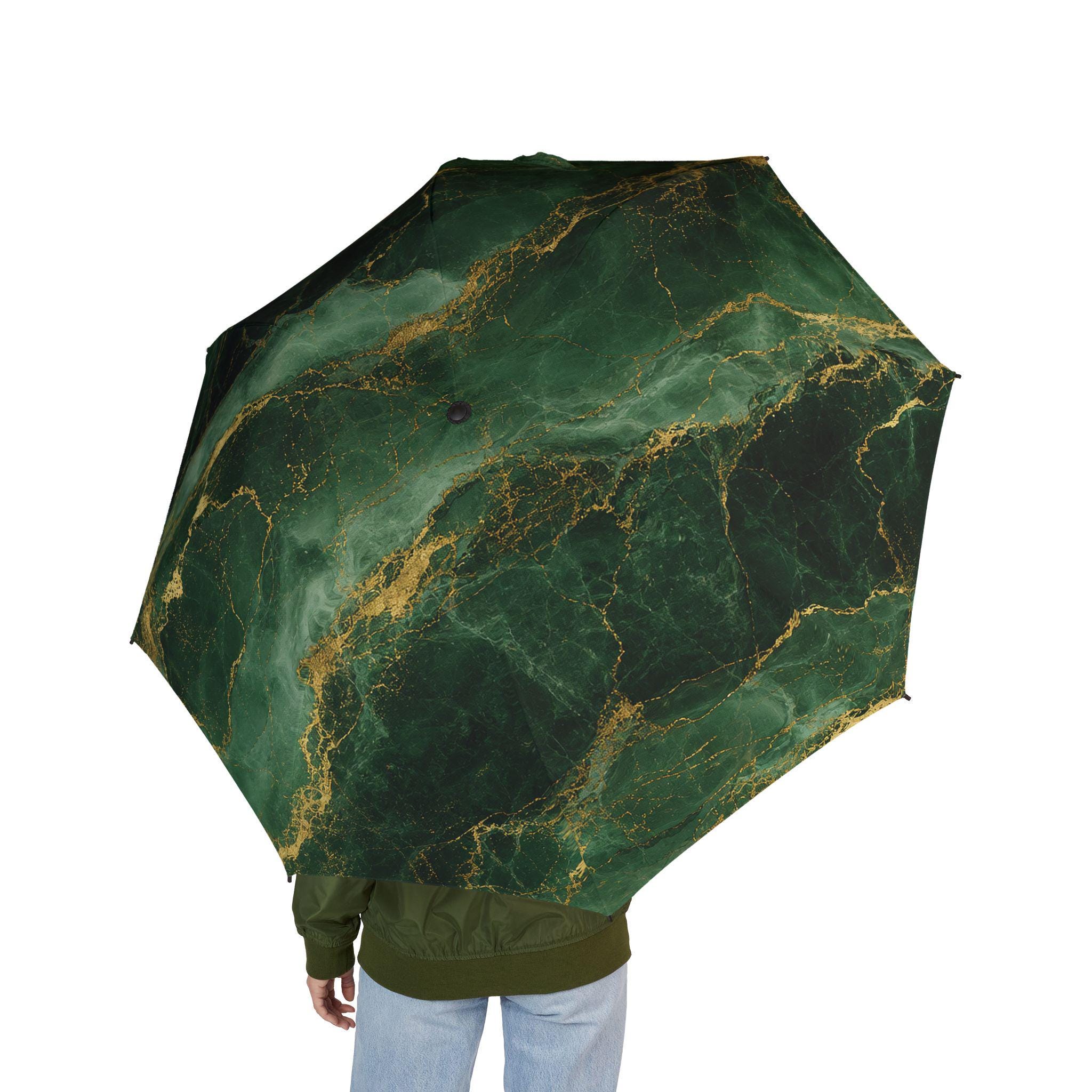 Emerald Green Gold Marble Texture Umbrella Travel Accessories Semi-Automatic Umbrella Rian Accessory