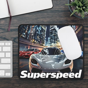 Superspeed Racing Cars Mouse Pad | City Night Street Sports Cars Gaming Decor